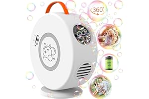 WEILIM Bubble Machine Automatic Bubble Blower for Kids Toddlers Rechargeable Battery Portable Bubble Maker Electric Bubble Machine Auto Rotating 90°/360° Outdoor Toy (White)