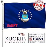 KUOKIP Double Sided US Air Force Flag 3x5FT 100% Made in The USA Heavy Duty Vibrant colors Air Force Military Flag with 2 Brass Grommets for Home/Company/Indoor Outdoor Decoration