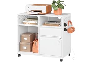 LISSIMO Metal File Cabinet,Lateral Filing Cabinet with Lock for Letter/A4 Size Files,Rolling Printer Stand with Open Storage Shelves for Home Office(White)
