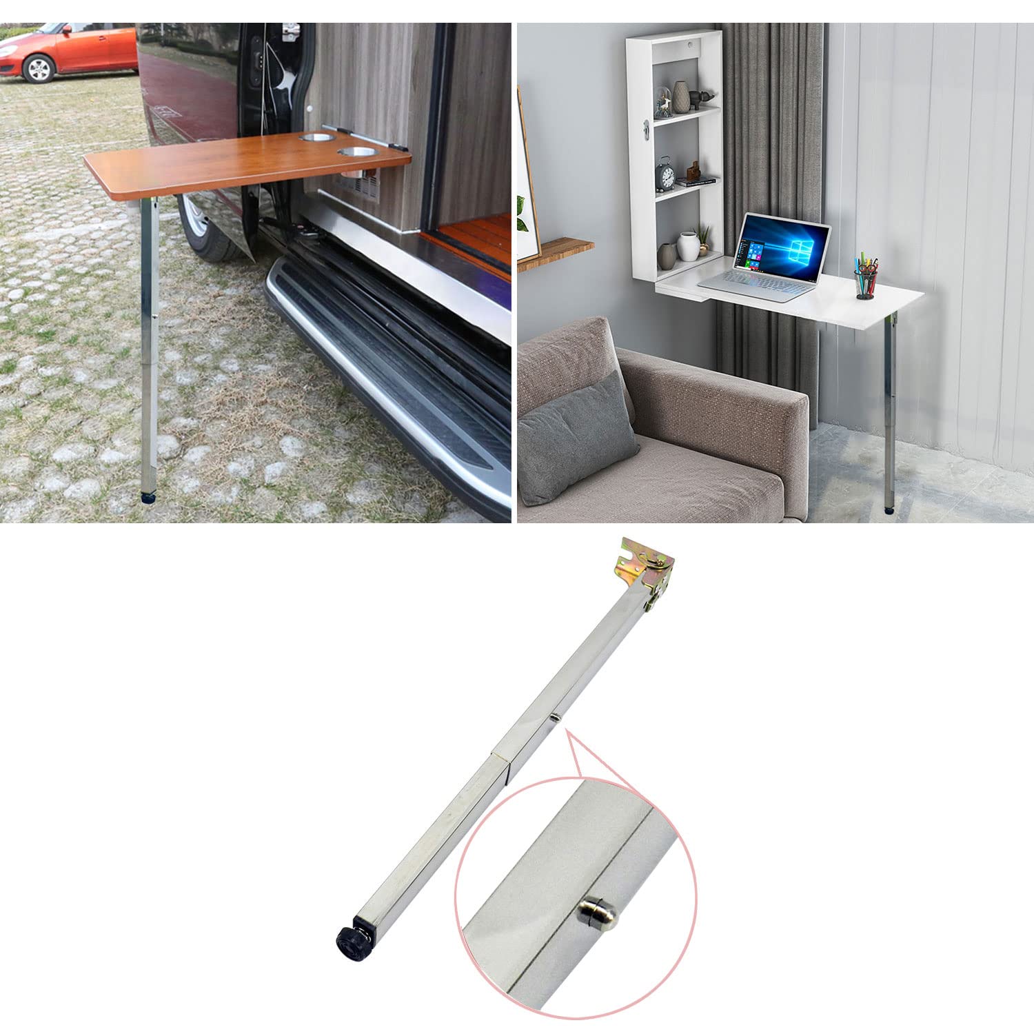 Altkknih Table Leg Stainless Steel Folding Wall Hanging Dining Support Adjustable Height DIY Furniture Camping Car Leg, Protective Foot Adjustmen(Size:70cm/27.5in)