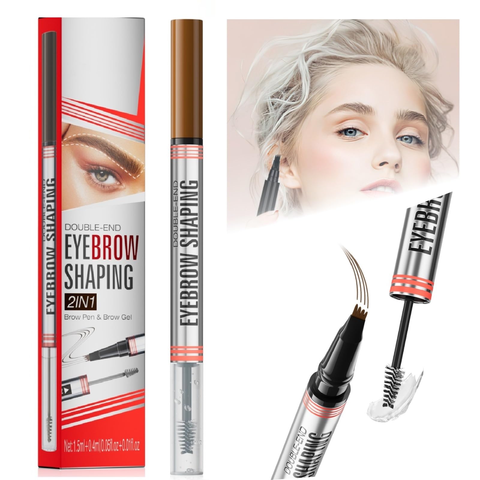 Magic Microblading 2 in 1 Waterproof Eyebrow Pencil & Sealing Gel - 3D Makeup Fine Stroke 4 Fork Tip Brow Pencils - Long Lasting Eyebrow Pen Women