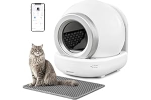 WARCAT Self Cleaning Litter Box, Automatic Cat Litter Box Self Cleaning Supporting 2.4GHz Wi-Fi for Multiple Cats, APP Control/Safe/Low Noise Litter Box with Mat and 2 Roll Garbage Bags (White)
