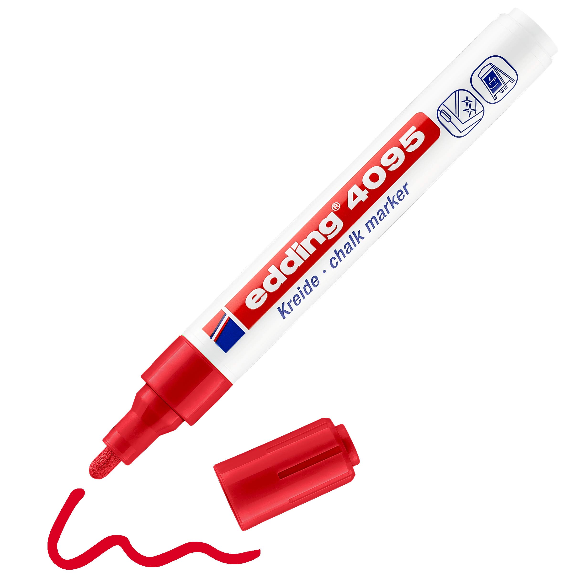 Edding 4095 Chalk Marker - Red - 1 Pen - Round Nib 2-3 mm - Wet Wipe for Chalkboards, Windows, Glass, Mirrors โ image 1