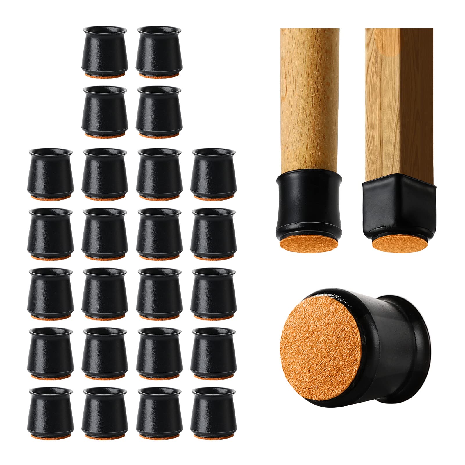 Silicone Chair Leg Floor Protectors: 24 Pcs Chair Leg Protectors for Hardwood Floors, Rubber Feet for Furniture with Felt Pads - Chair Leg Caps for Preventing Noise and Scratches(Medium)