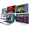 L LIMINK SP12 Portable Triple Monitor for 13-16" Laptop, 12" 1080P IPS Display Ultra-Lightweight Travel Screen Extender, Plug & Play Attachable Dual Extended Display Workstation for Mac & Wins