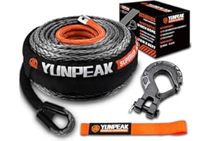YUNPEAK Synthetic Winch Rope Kit, 1/2" x85 ft 32500LBS Winch Cable Replace Kit, with Protective Sleeve, Heavy Duty Hook, Safety Pull Strap for Off-Road 4x4 Vehicles SUV Jeep(Black)