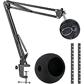 Snowball iCE Mic Boom Arm Stand with Pop Filter, Compatible with Blue Snowball Ice USB Microphone with Cable Sleeve by SUNMON