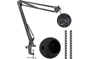 Snowball iCE Mic Boom Arm Stand with Pop Filter, Compatible with Blue Snowball Ice USB Microphone with Cable Sleeve by SUNMON