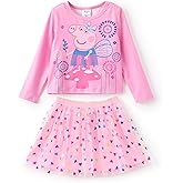 Peppa Pig Girls Skirt Sets Long Sleeves Top Shirt and Skirt Fall Outfits Cute Clothing Sets for Birthday Party Toddler Girl