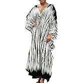 Yanziliu Kaftan Dresses Plus Size V-Neck Women's Swimwear Cover Ups Tie Dye Batwing Sleeves Mumu Caftan Dress