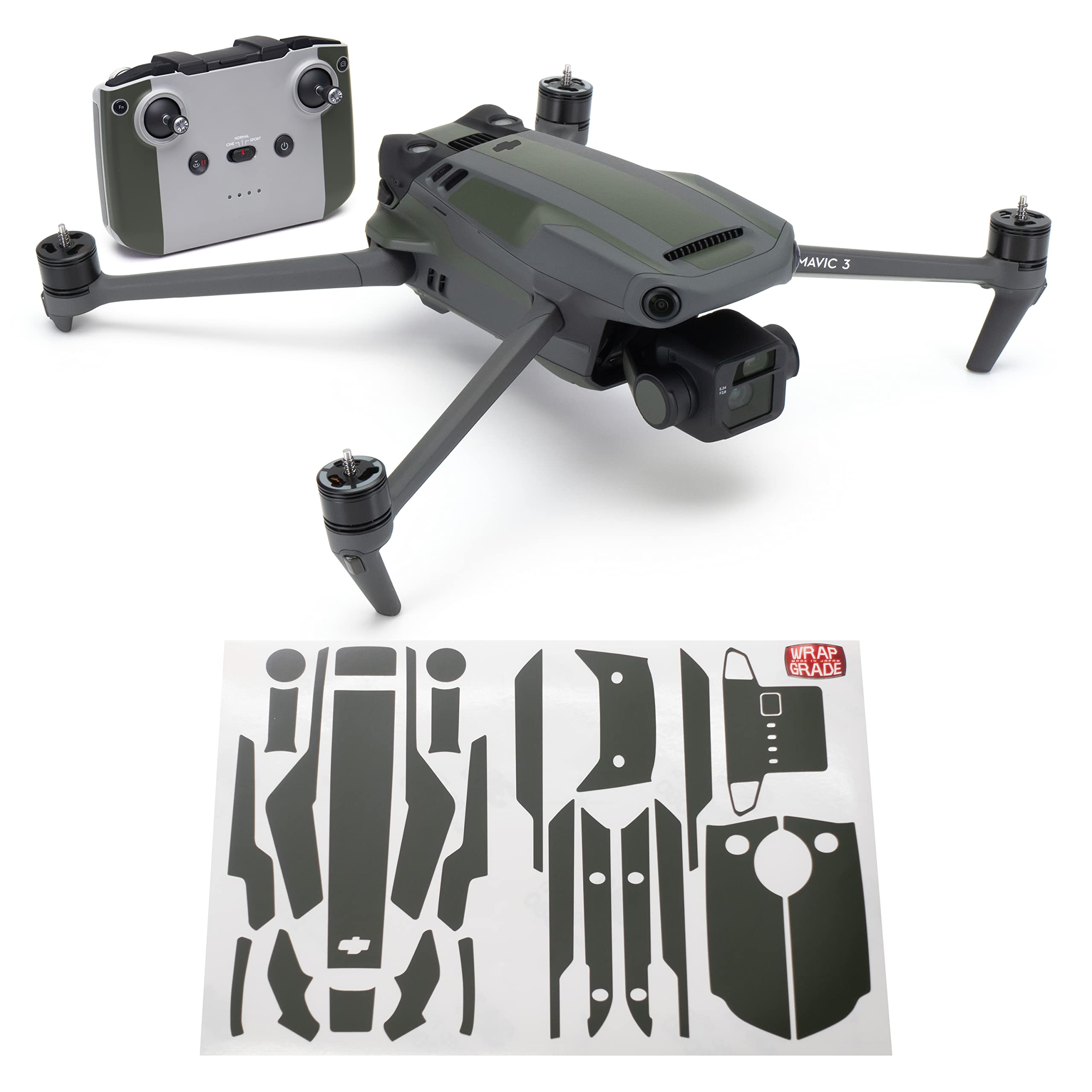 WRAPGRADE Partial Skin Stickers Compatible with Mavic 3 / Mavic 3 Classic Accent Color (ARMY GREEN) — image 1