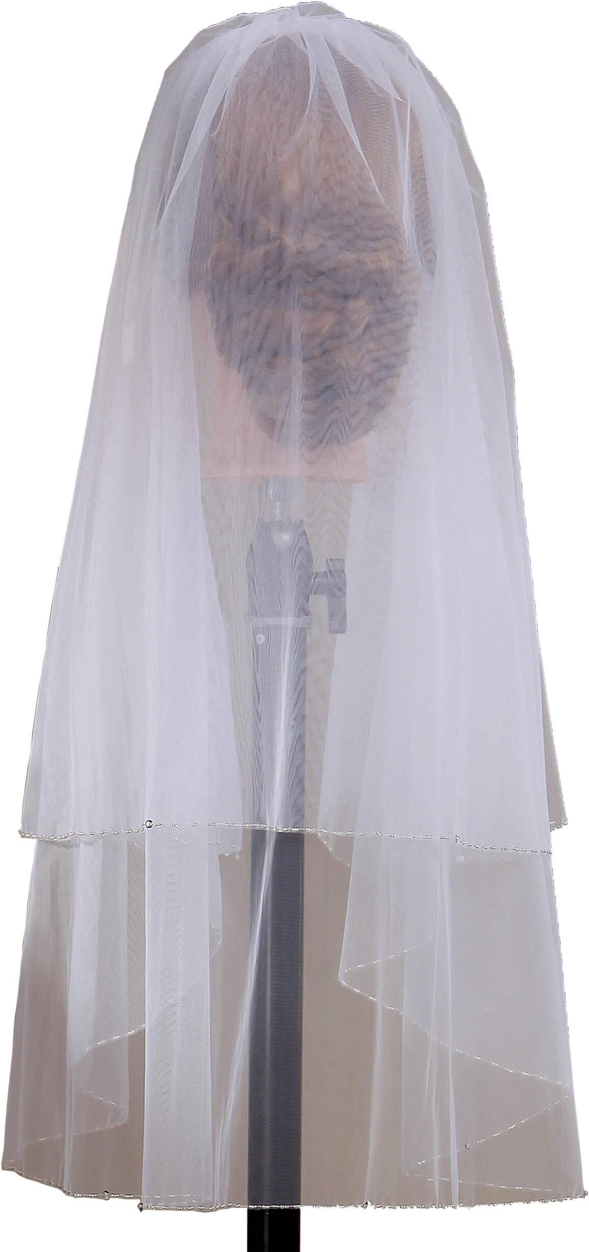 Dressblee Elbow Beaded Edge Pearl Sequins Wedding Bridal Veil with Comb