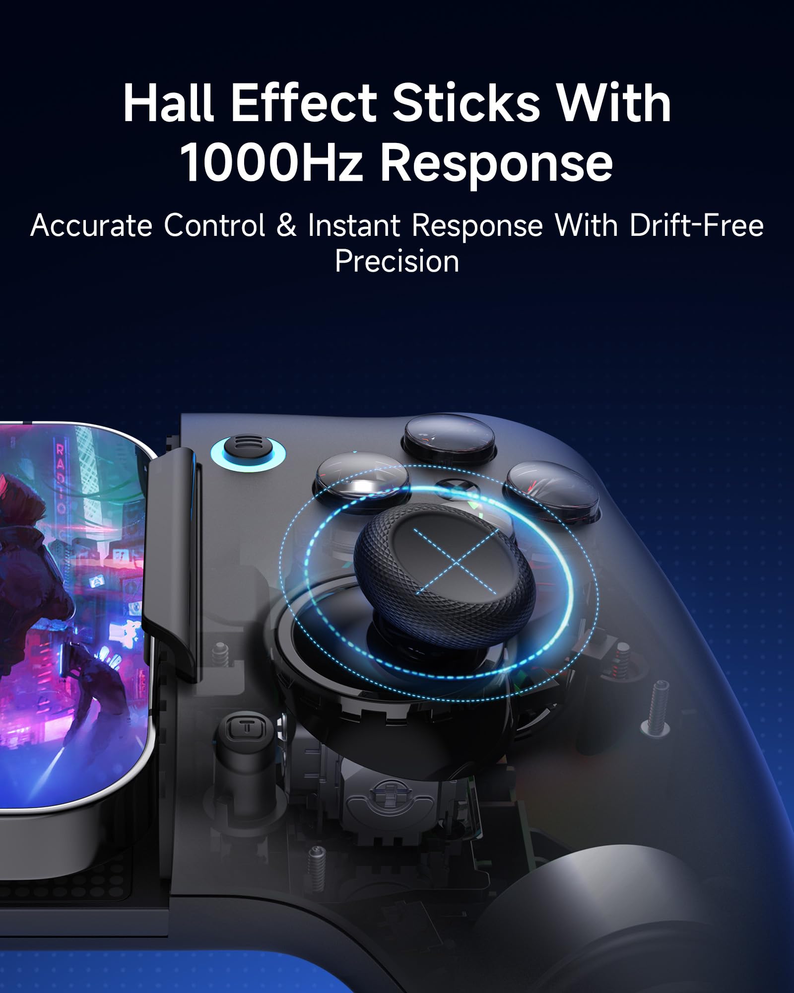 EasySMX M20 Mobile Controller mit USB-C für iPhone, Android-Smartphones und Tablets 8,5", Smartphone Controller mit Hall Effekt-Joystick/Zweistufiger Trigger, Dual Grip Motors-Schwarz 7