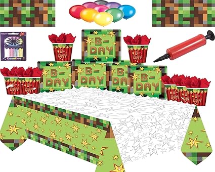 TNT Birthday Party Minecraft Supplies 16 Gäste-TNT Quadratische Teller Pappbecher Servietten Tischdecke mit kostenlosen Luftb