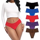 WKFIINM Retro Lace Thongs For Women Plus Size Breathable Seamless Cotton Panties Tummy Control High Waisted Underwear Pack 5