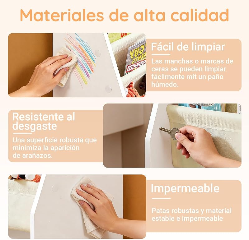 Librería Infantil 4 Bolsillos Tela Soporta hasta 25kg 62x30x71cm