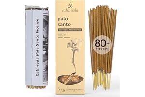 CALMVEDA Holy Palo Santo Incense Sticks - 80 Charcoal Free Incense, Made from Upcycled Flowers | Cleansing Incense Sticks Spiritual or Inciensos para Sacar Malas Energias