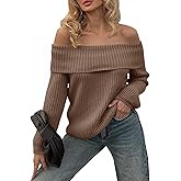 Saodimallsu Womens Off The Shoulder Sweaters Chunky Ribbed Knit Casual Long Sleeve Loose Fall Trendy Pullover Sweater