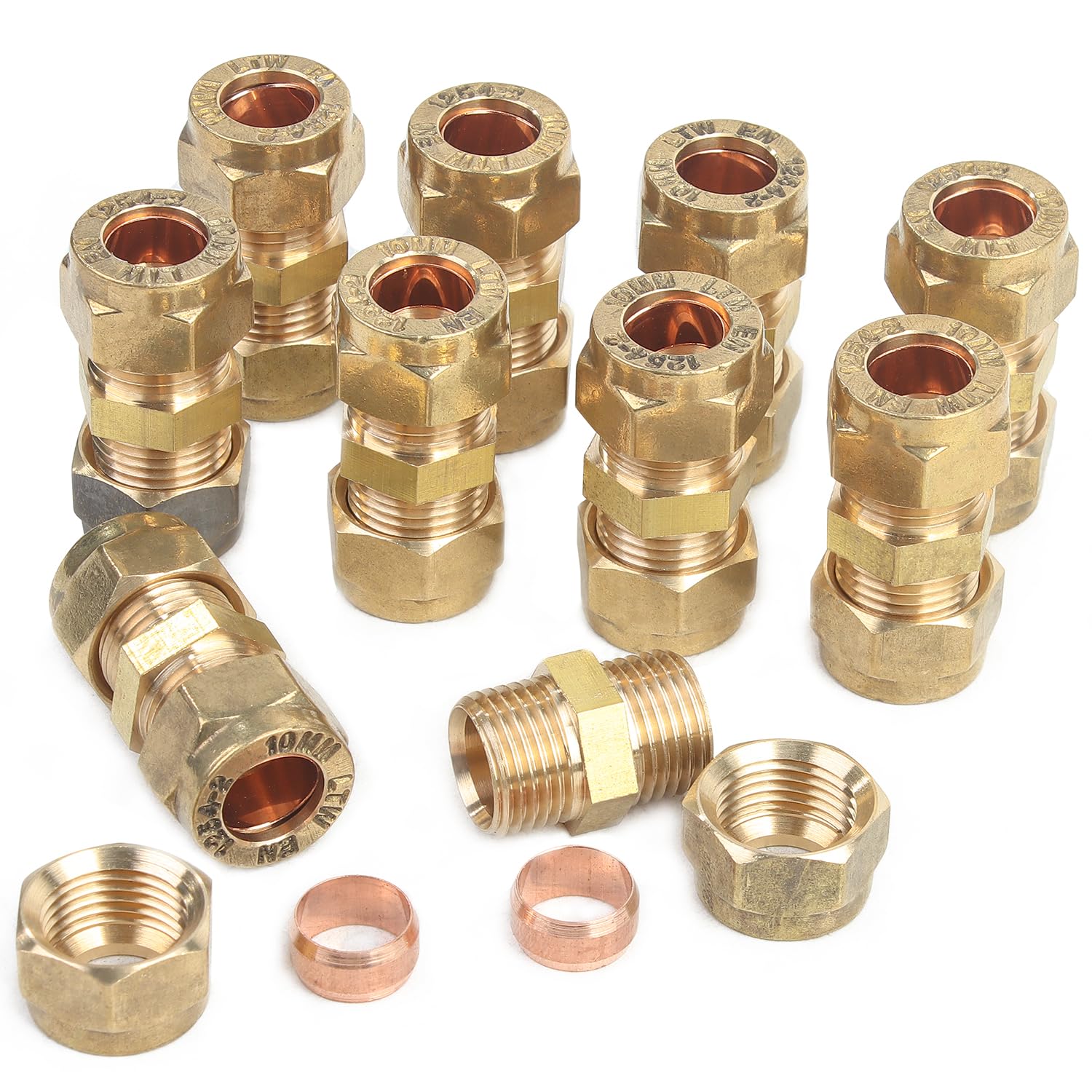 LTWFITTING 10MM Tube OD Compression Tube Pipe Fitting, Brass Compression Union (Pack of 10)