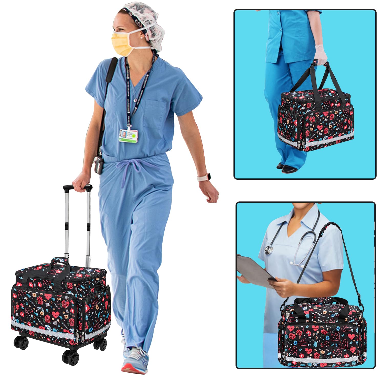 Gatycallaty Borsa Medica Rolling Roller Bag Trolley Duffel Infermieri Emt Cna RN Vuoto per pronto soccorso Home Health Care Nursing Student Roll Duffle Bag Carry on con ruote Lavoro a ruote Medico