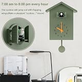 Eummy Green Minimalist Cuckoo Wall Clock Battery Powered Birdhouse Pendulum view 5