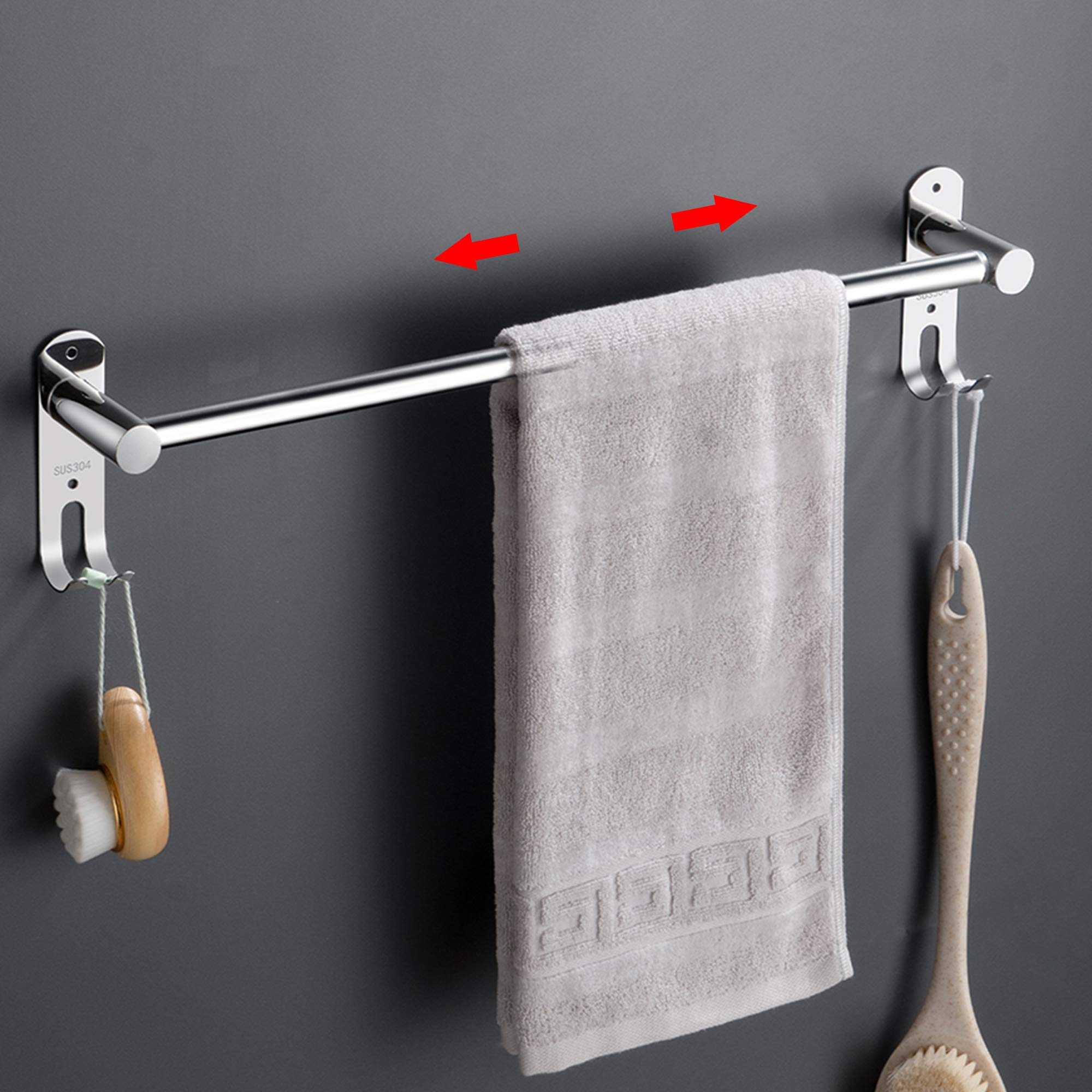 Towel Rail Extendible 43-78 cm Stainless Steel No Drilling Towel Rail Wall Shelf Suitable for Bathroom Kitchen Bath Towel Holder (Silver 1-Layer)