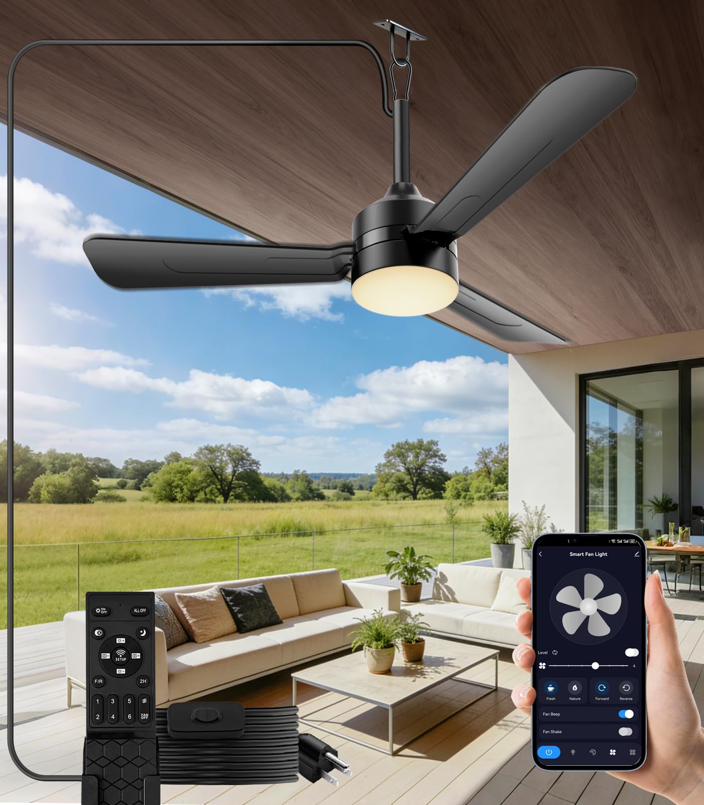 Photo 1 of aetherlume 36 inch Plug-in Ceiling Fan Light with Remote Control,gazebo fan light,3 Blade, Dimmable 3CCT LED, Reversible,Portable Hook Design with16ft Cable for Bedroom Garage Tent Porch Kitchen