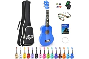 Amdini 21 Inch Ukulele for Beginners Basswood Soprano Ukelele Kit for Kids Adult Student Starter Mini Guitar Ukalelee Pack Bundle with Book Gig Bag Tuner Strap Picks Nylon Strings (Navy Blue)