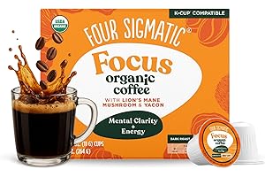 Four Sigmatic Mushroom Coffee K-Cups | Organic Dark Roast Coffee with Lion’s Mane Mushroom Powder & Yacon | Focus & Immune Support | Vegan & Keto | Sustainable Pods | 24 Count