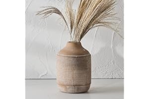 SIDUCAL Ceramic Rustic Farmhouse Vase, Sand Glaze Finish Boho Vase, Pottery Decorative Flower Vase for Home Decor, Table, Living Room Decoration, Shelf Decor, Mantel, 7 Inch, Beige