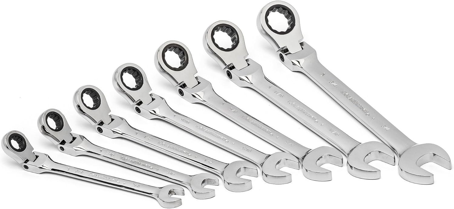 GEARWRENCH 7 Pc. 12 Point Flex Head Ratcheting Combination SAE Wrench Set - 9700