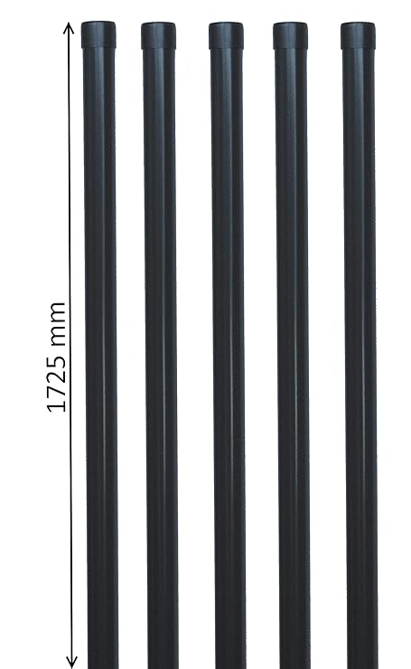 5 x EXCOLO Zaunpfosten 1725 mm hoch Zaunpfahl Pfosten Ø34mm für Metall-zaun Schweißgitterzaun Drahtzaun in grau anthrazit RAL