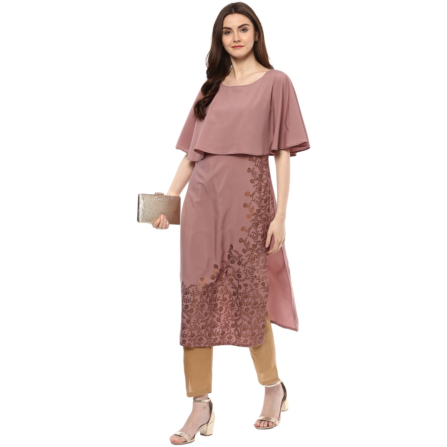 ziyaa women's wine colour half sleeve crepe straight kurta