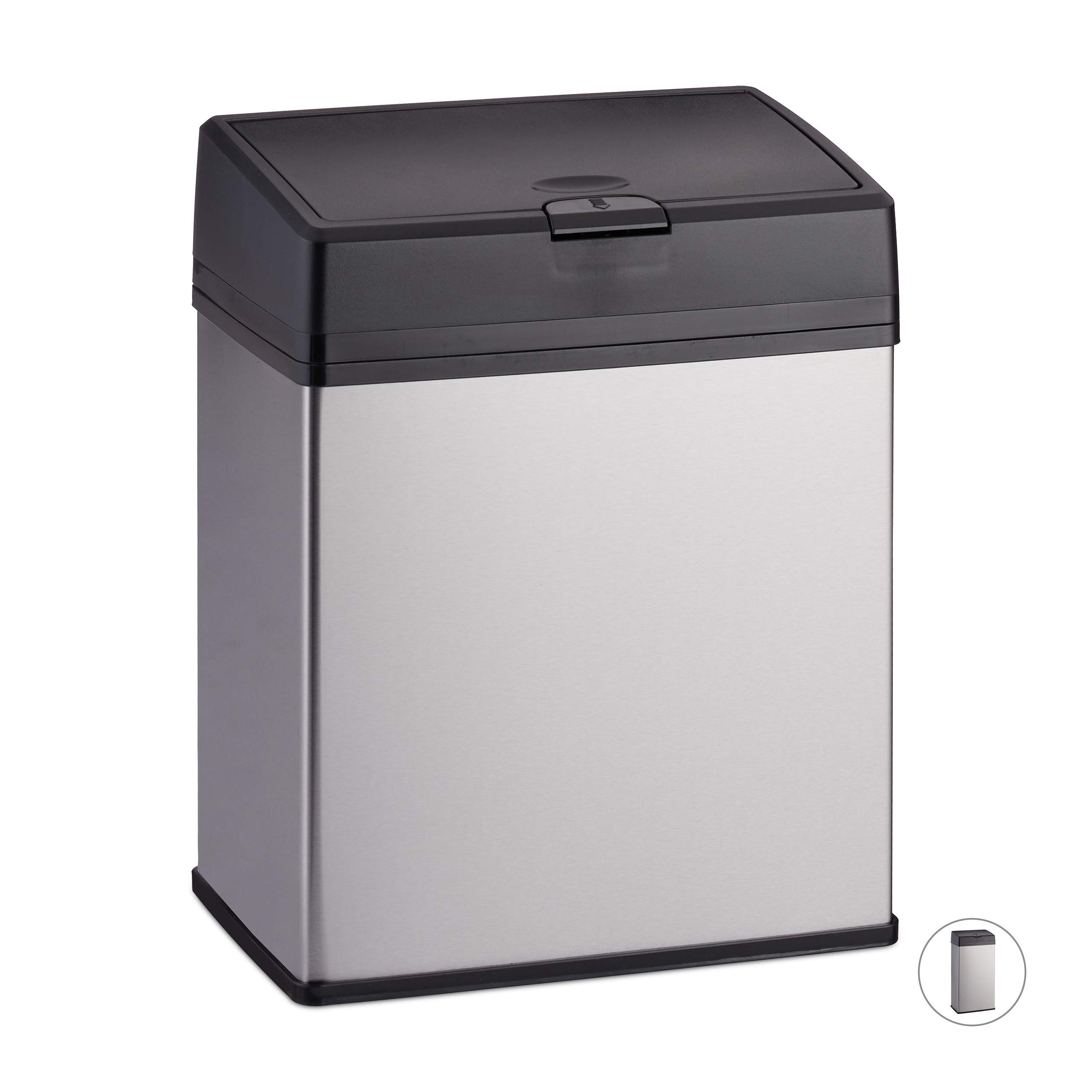 Relaxdays Bathroom Bin, Stainless Steel Indoor Dustin for the Bathroom & Kitchen, Push Function, 3 L, Silver