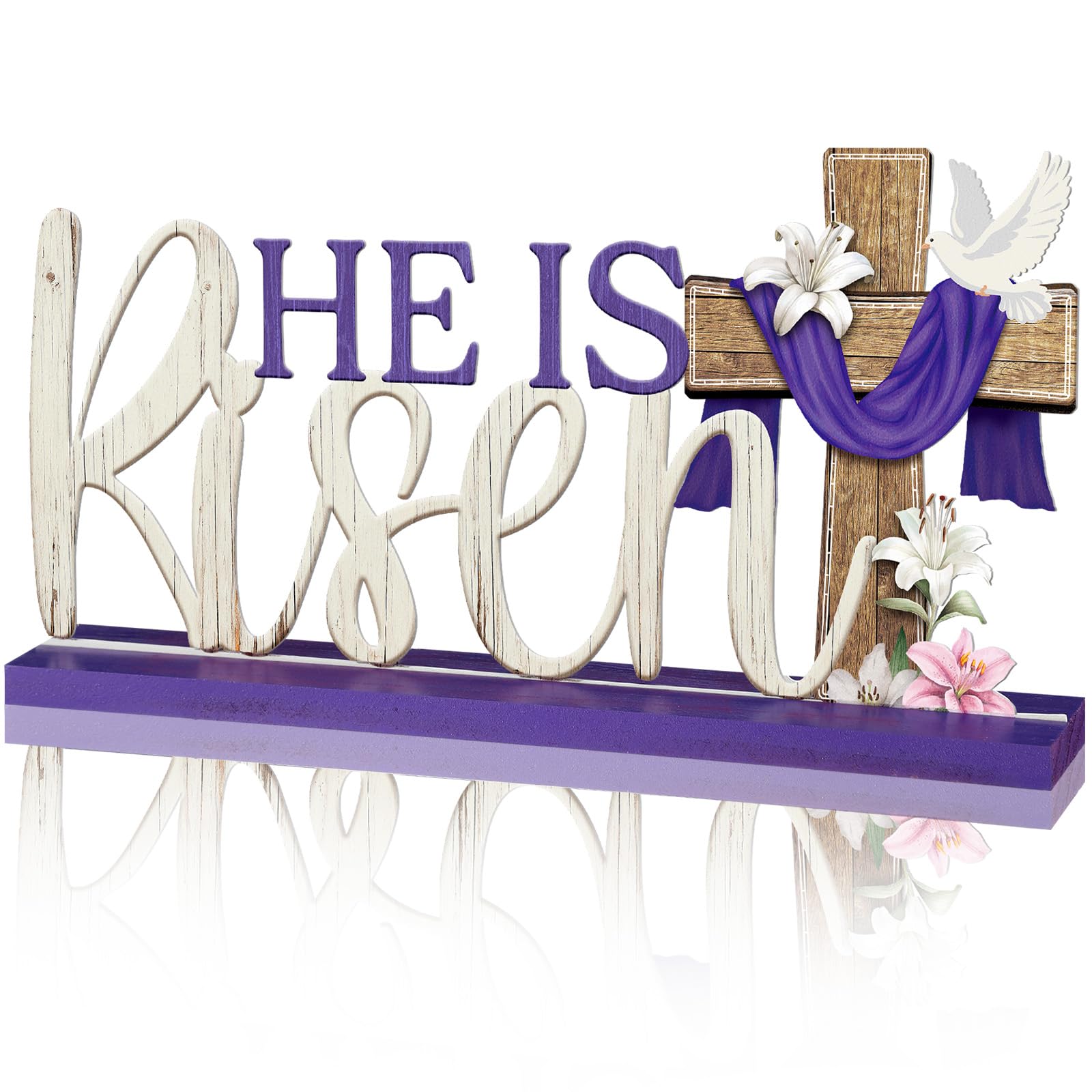 Photo 1 of Cinnvoice He Is Risen Easter Decoration Religious Easter Table Sign Farmhouse Metal Letter Christian Tabletop Centerpiece Signs Cross Spring Tiered Tray Decorations for Office Home Party Supplies