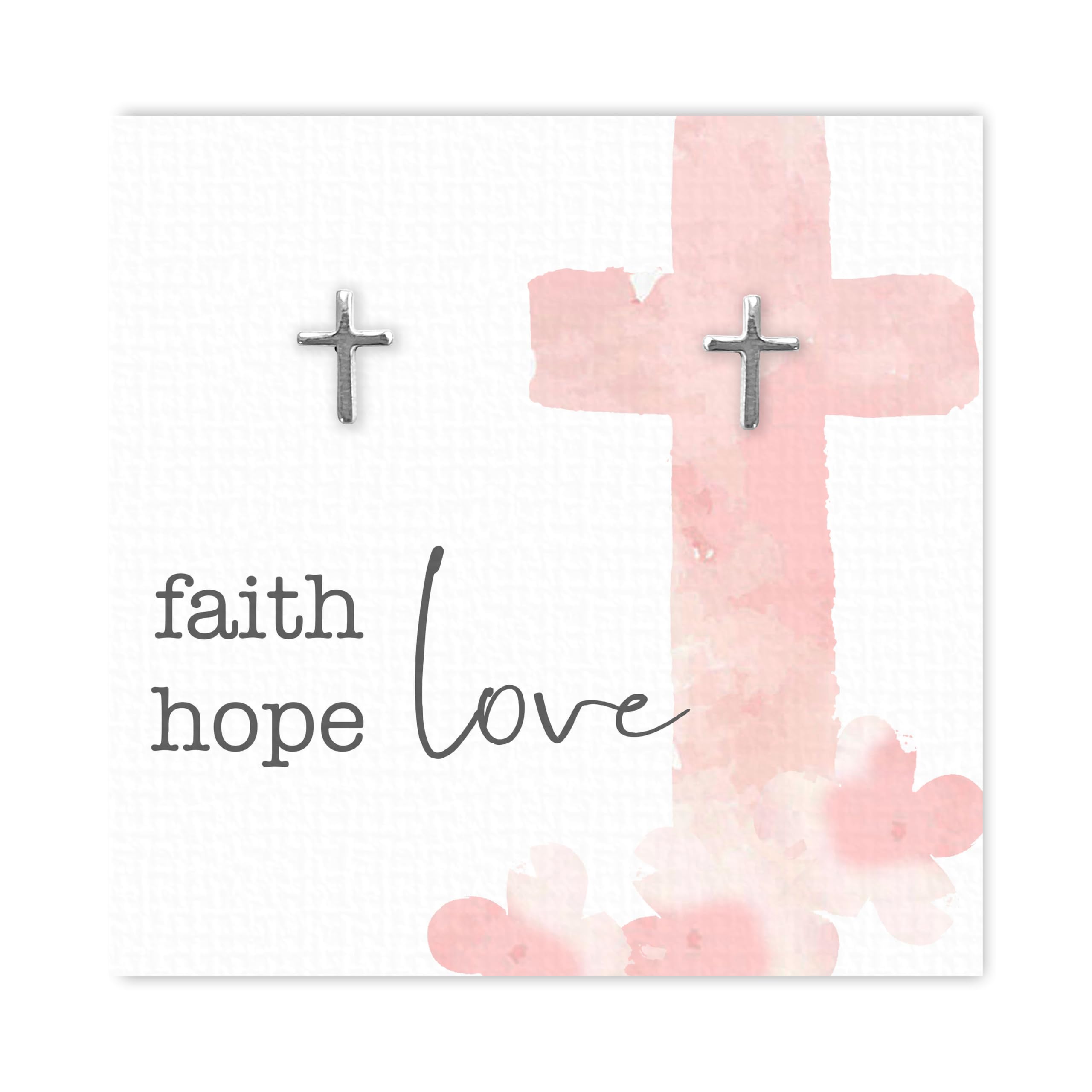 Christening Baptism Confirmation Gift - Sterling Silver Cross Crucifix Earrings - 'Faith Hope Love' Present Gift Box Ear Studs Jewellery