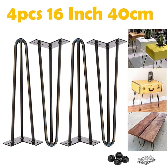 16 inch Metal Table Legs 40cm Black Steel Hairpin Table Leg 3 Rod Mid