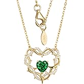 Kstyle Christian Valentine's Day Gifts for Women - 14k Gold Crown of Thorns Birthstone Pendant Necklaces for Women, Religious Anniversary Birthday Jewelry Non Tarnish 18"+2"