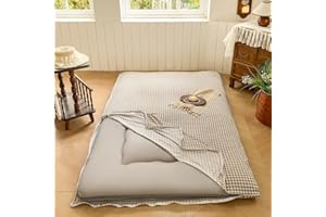 NSNLGSGC Tan Gingham Japanese Floor Mattress Futon Cover Queen for 3-4" Thick Pad, Checked Plaid Japanese Tatami Mattress Cover,Grid Guest Sleeping Mat for Floor (Tan Gingham, Queen)