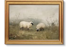 VIYYIEA Vintage Gold Framed Wall Art for Living Room, Sheep Canvas Prints Home Decor, Oil Painting Picture, Bedroom Wall Deco