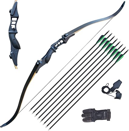 Amazon Com Enxi 52 Hunting Archery Bow Takedown Recurve Bow And Arrow For Adults 30 50 Lbs Black Right Hand Longbow Kit With Arrows For Beginner Outdoor Shooting Training Sports Outdoors