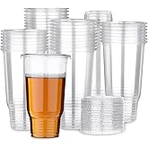 Hssugi 32 OZ Clear Plastic Cups with Lids, 60 Count Disposable Drinking Cups for Cold Drinks, Dessert, Ice Cream, Iced Coffee, Milk Tea