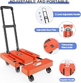SOLEJAZZ Folding Hand Truck 500 lb 6 Wheels 2 Bungee Orange Portable Dolly view 4