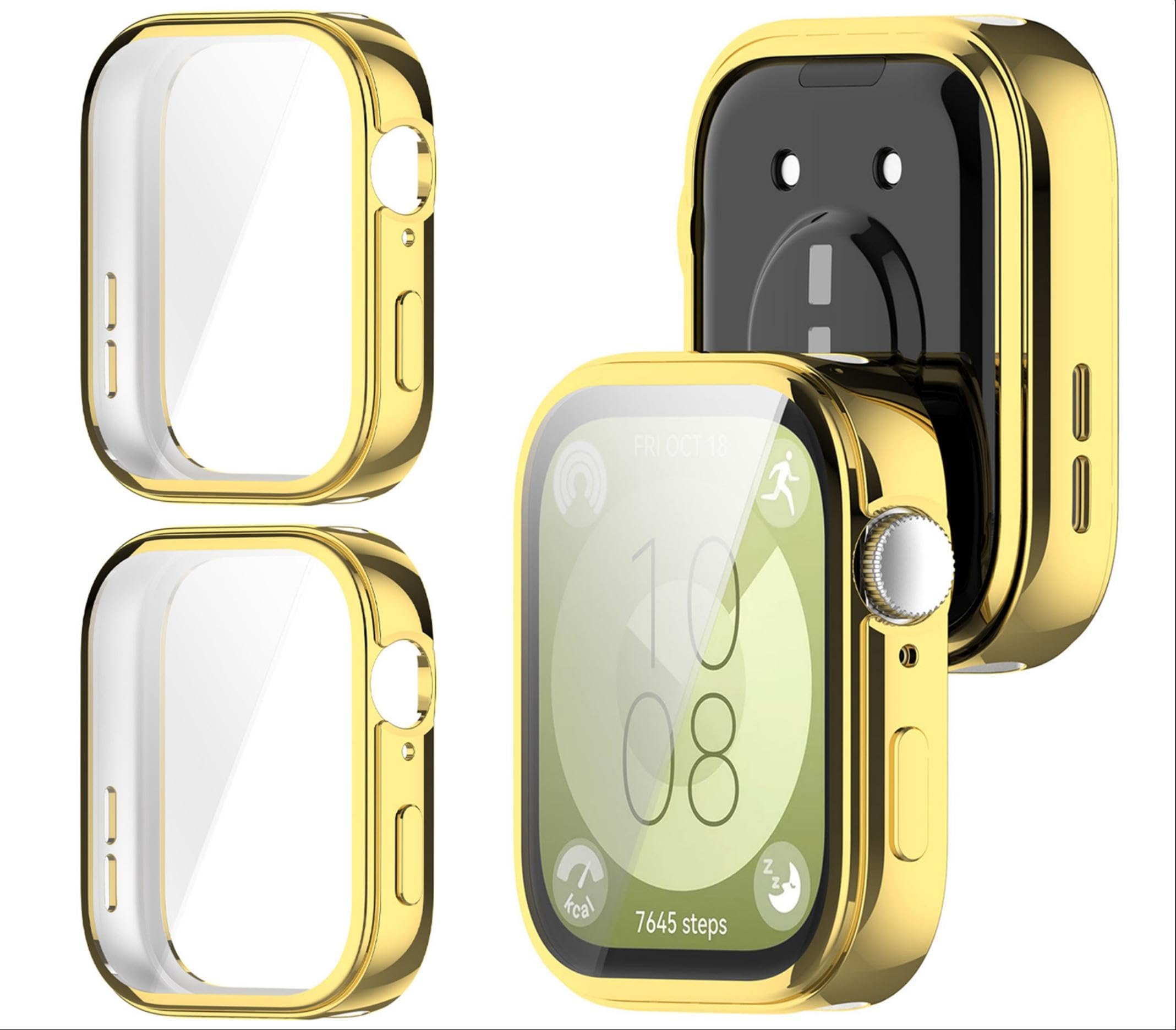 GIOPUEY [2 PACK Case Compatible with Huawei Watch Fit 3, Soft TPU, Shock Resistant, Huawei Watch Fit 3 Cover - Gold+Gold
