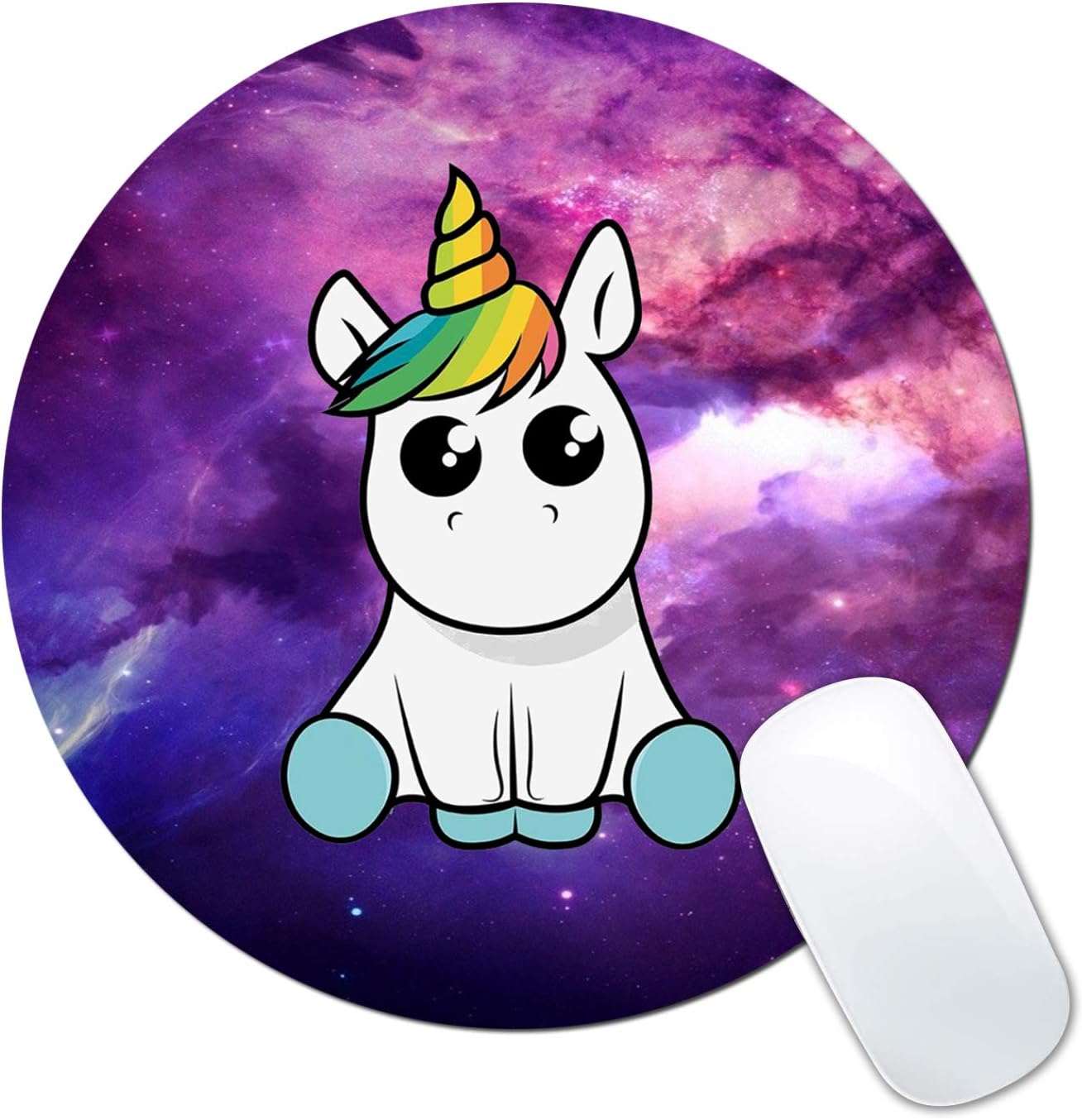 LINARTS Mouse Pad, Printed Space Cute Unicorn with Colorful Hairstyle Pattern Design Round Non-Slip Rubber Mouse Pads Office Desk Accessories for Computers Laptop