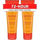 Mando Whole Body Deodorant For Men - Invisible Cream - 72 Hour Odor Control - Aluminum Free, Baking Soda Free, Skin Safe - 3 Ounce Tube (Pack of 2) - Bourbon Leather