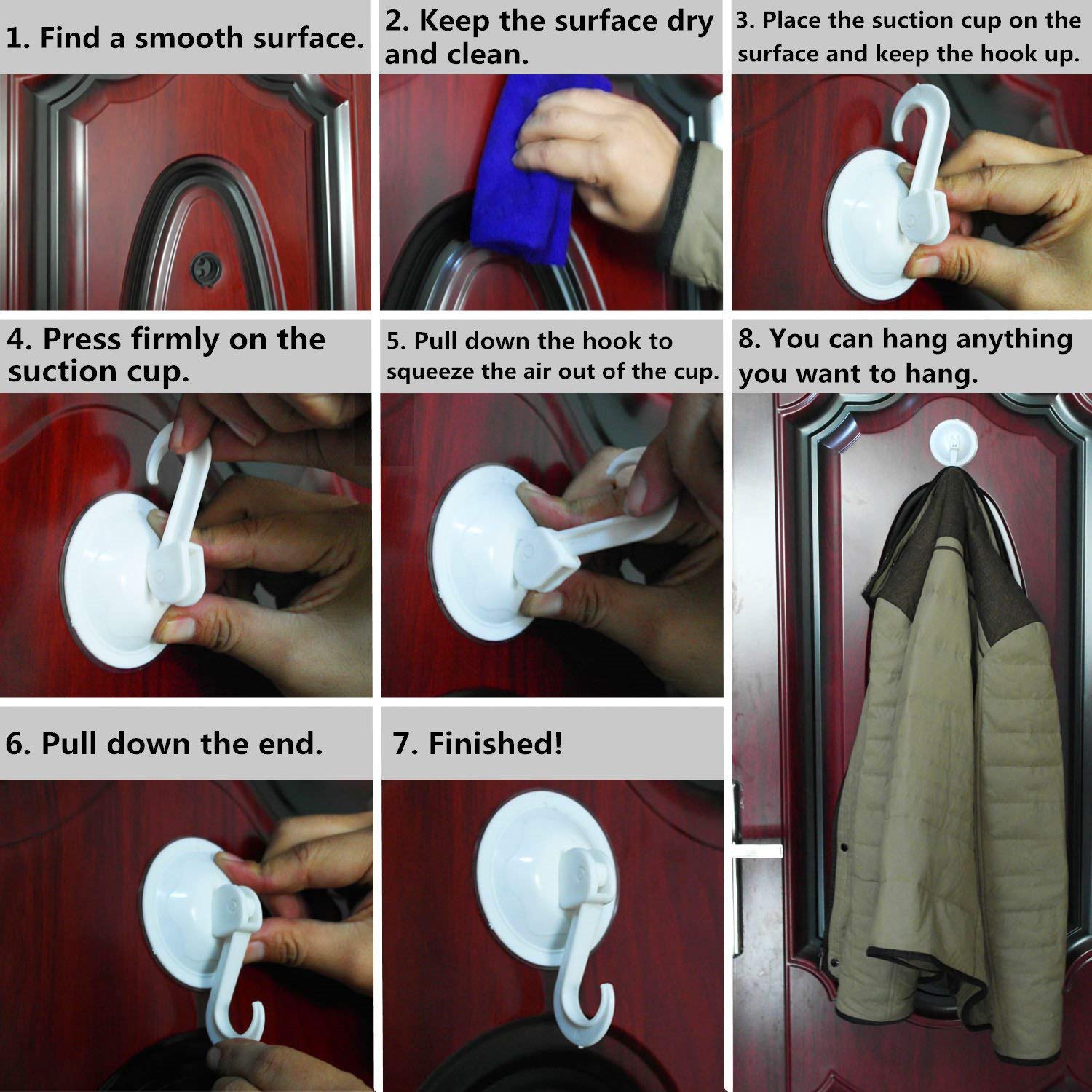 SANSUM Vacuum Suction Cup Hooks 6pcs, Strong Vacuum Removable Holder for Kitchen Restroom Bathroom and Room Hanger Storage