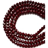 CrzBeadss 265Pcs Briolette Glass Beads for Jewelry Making, 8mm Faceted Crystall Beads for Bracelets Making, Rondelle Red Glass Beads Bulk for Crafts Wine Charms Wind Chimes Suncatchers