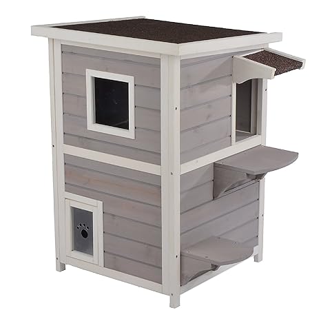 Limal Katzenhaus Grau Holz 81 x 49,5 x 49,5 cm Aufklappbar Fenster Schwingtür