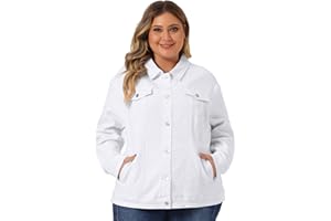 uxcell Women's Plus Size Jean Jacket Stitching Button Front Washed Western Outfit Denim Jacket